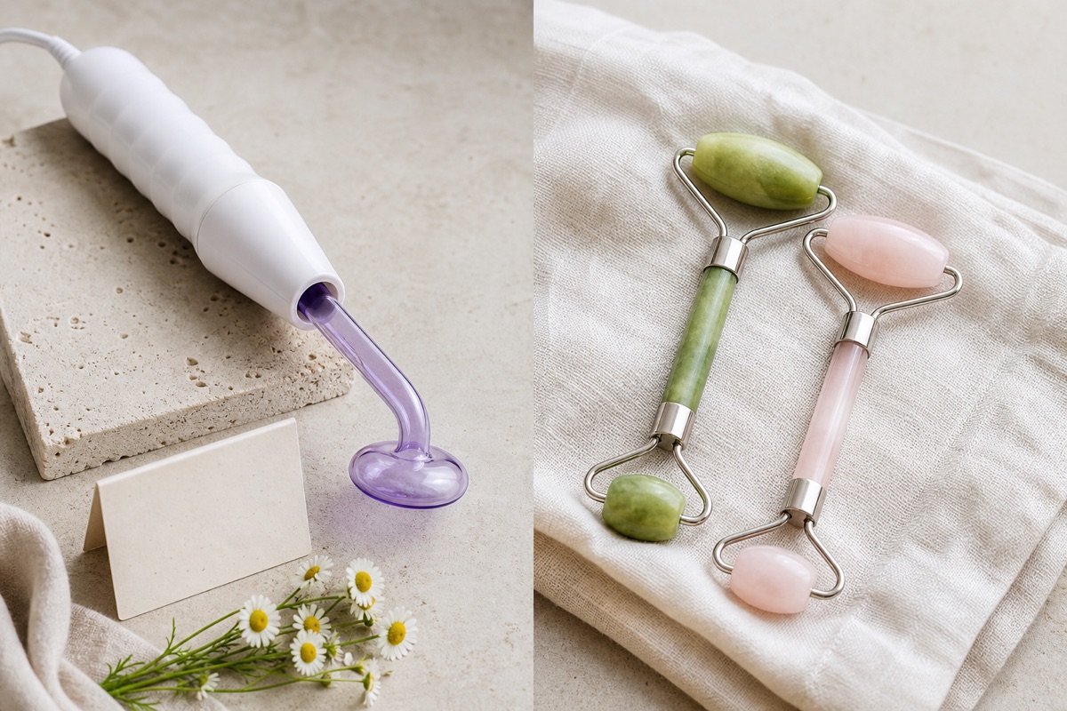 High-Frequency Wands vs Jade and Quartz Face Rollers for Sensitive Skin