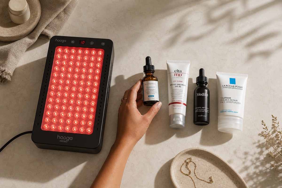 How to Layer Red Light Therapy Panels With Retinol, Vitamin C, and Other Actives