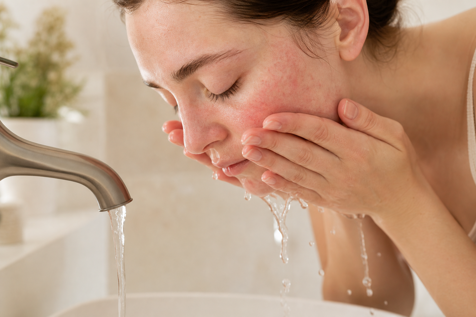 Gentle face cleansing step for sensitive skin